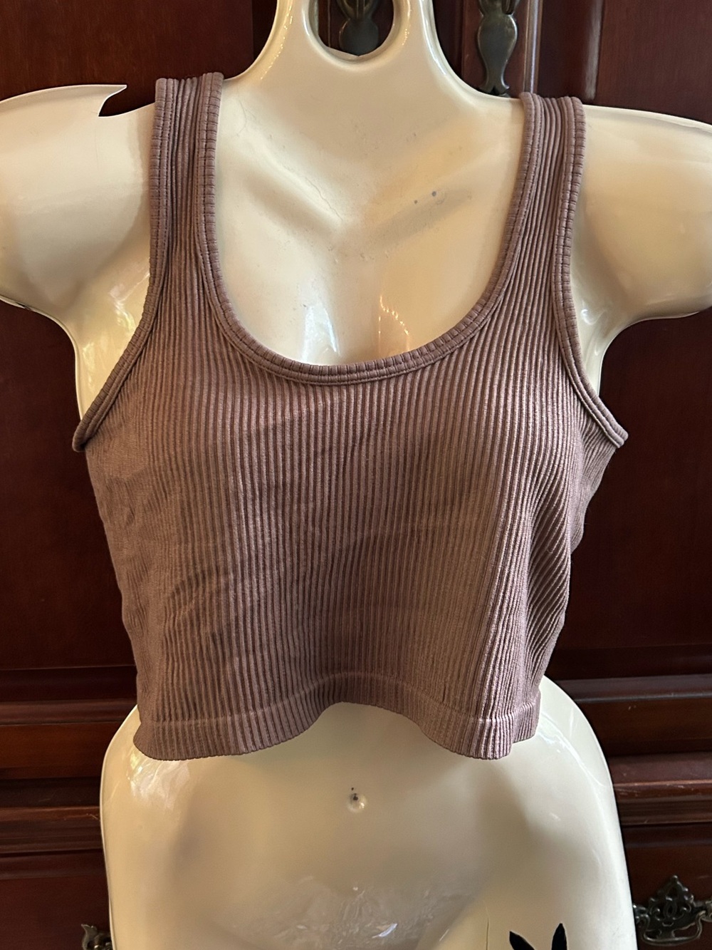 Cotton On Ribbed Scoop Crop Tank - Dusty Mauve